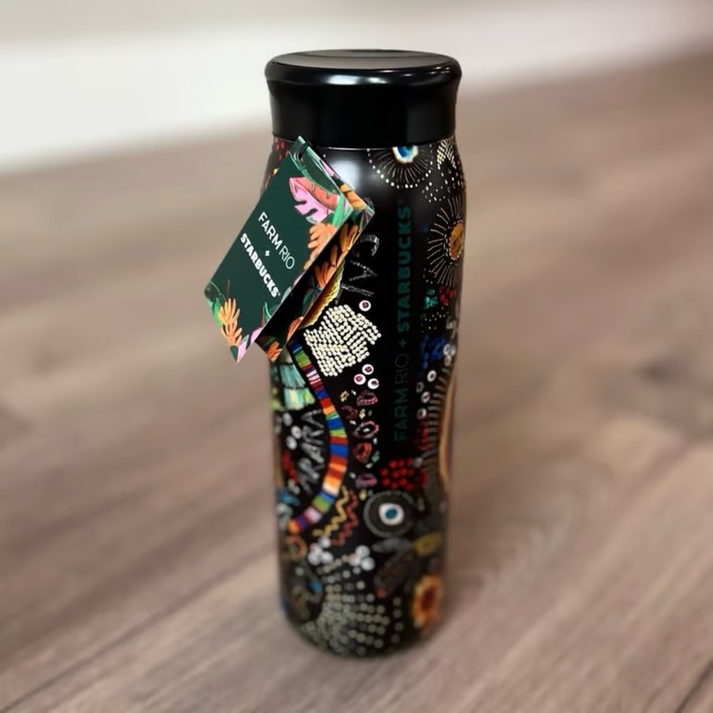 Starbucks Black Multicolor Patterned Water Bottle